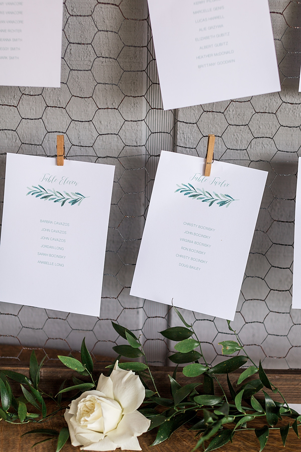 rustic chicken wire seating chart and table display