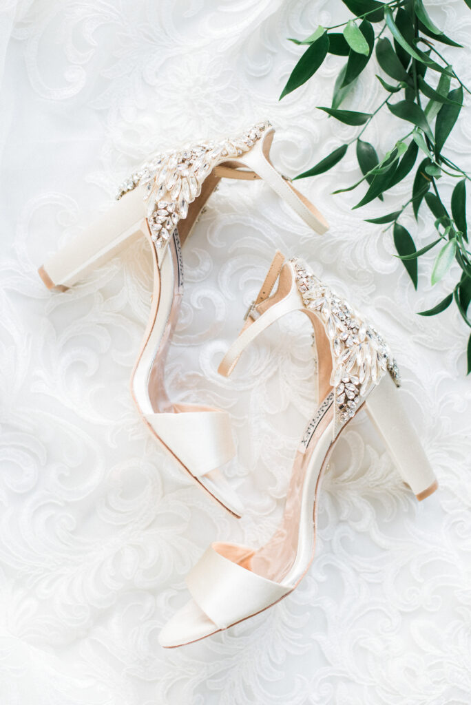 White bridal high heels with Swarovski crystal heel accents  