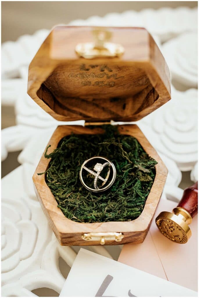 Handmade wooden ring box for wedding ceremony 