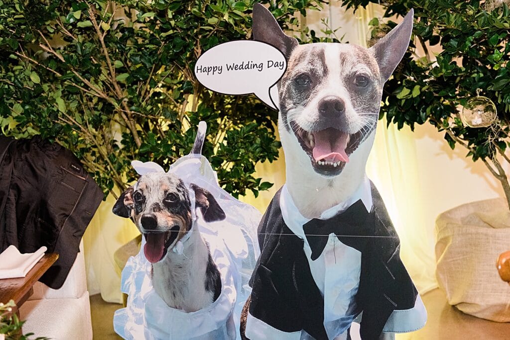 cardboard dog cutout display for wedding reception