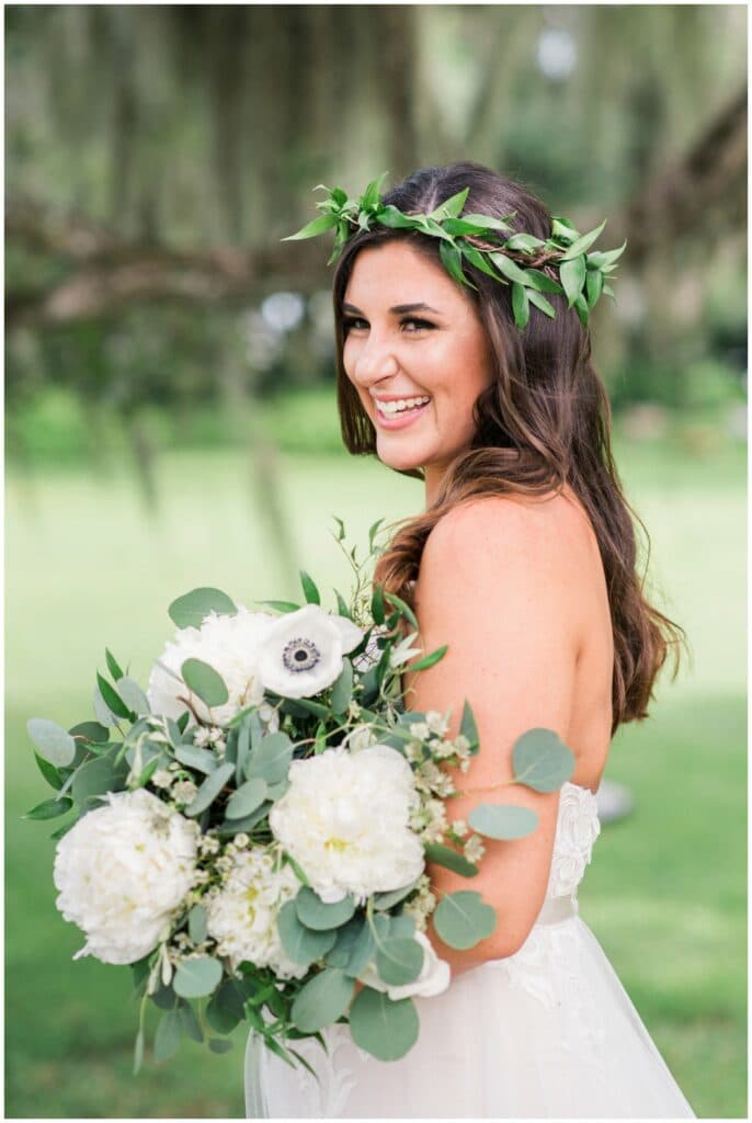 bridal greenery crowns using traditional Hawaiian head leis