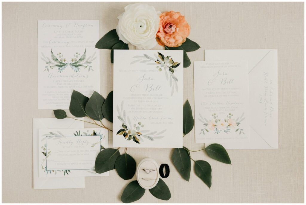After awhile crocodile whimsical southern wedding invitations featuring elegant greenery illustrations. 