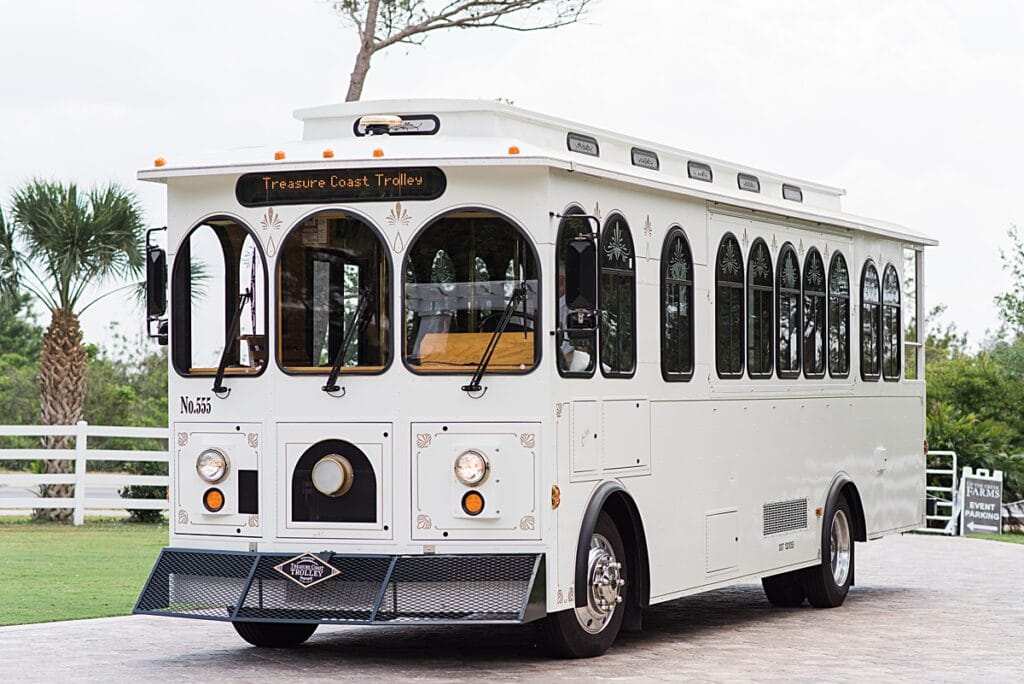 Treasure Coast Trolley for a wedding at up the creek farms 