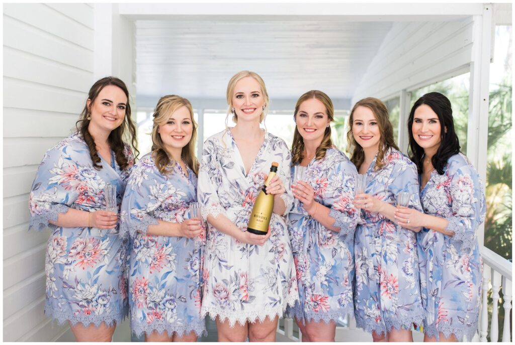 Matching short floral bridal party robes
