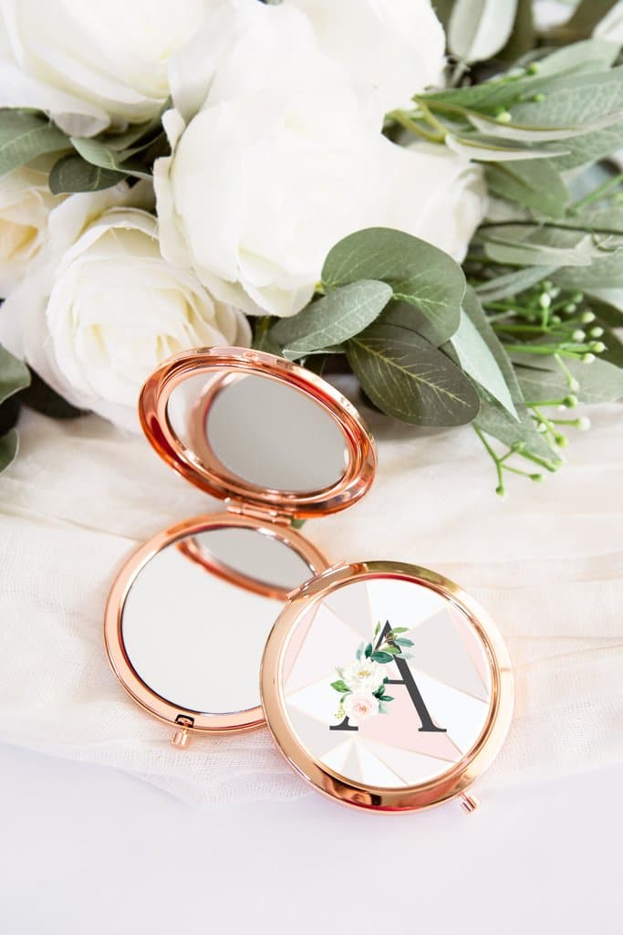 bridal party custom rose gold compact mirror