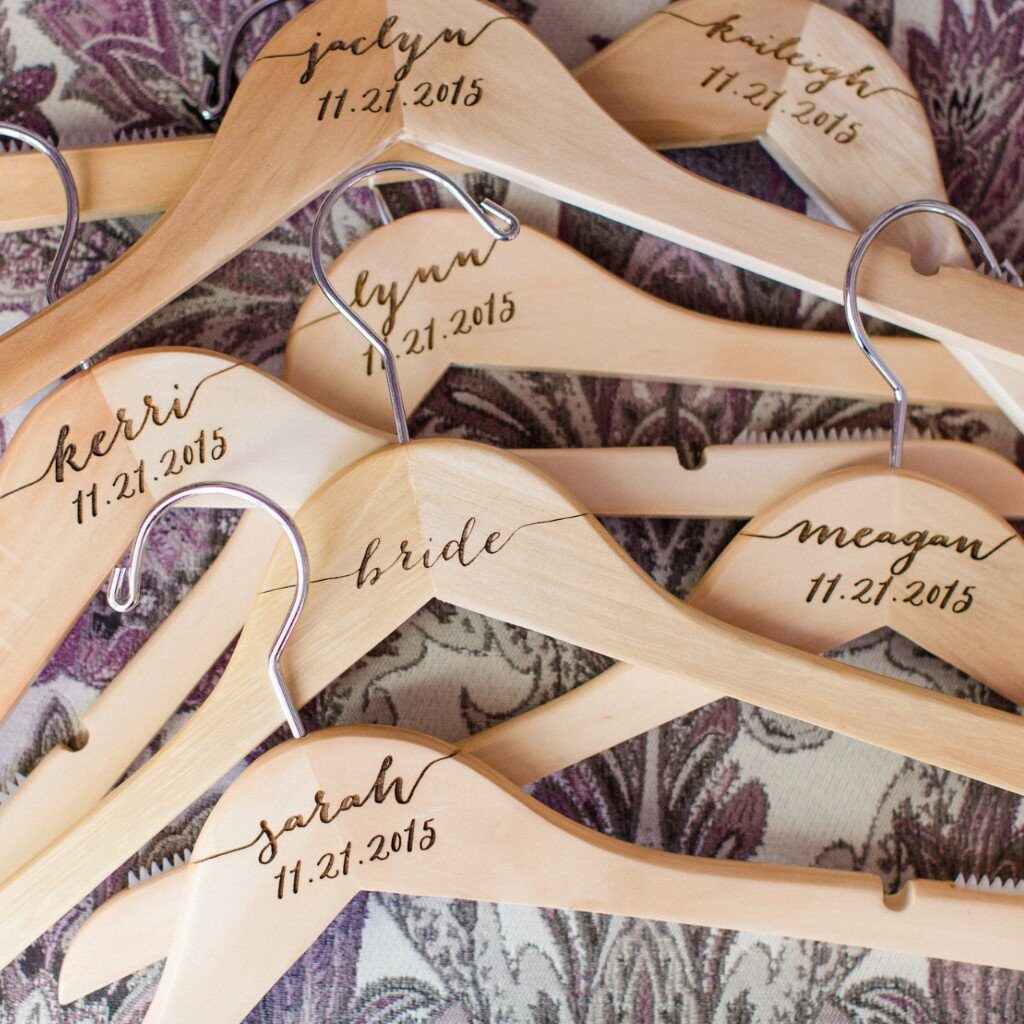 custom engraved wooden hangers for bridal party 