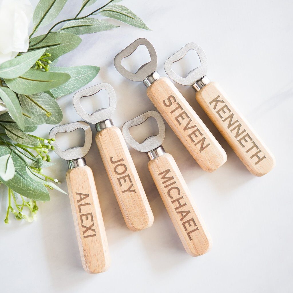 groomsmen or bridal party engraved wooden bottle opener gift