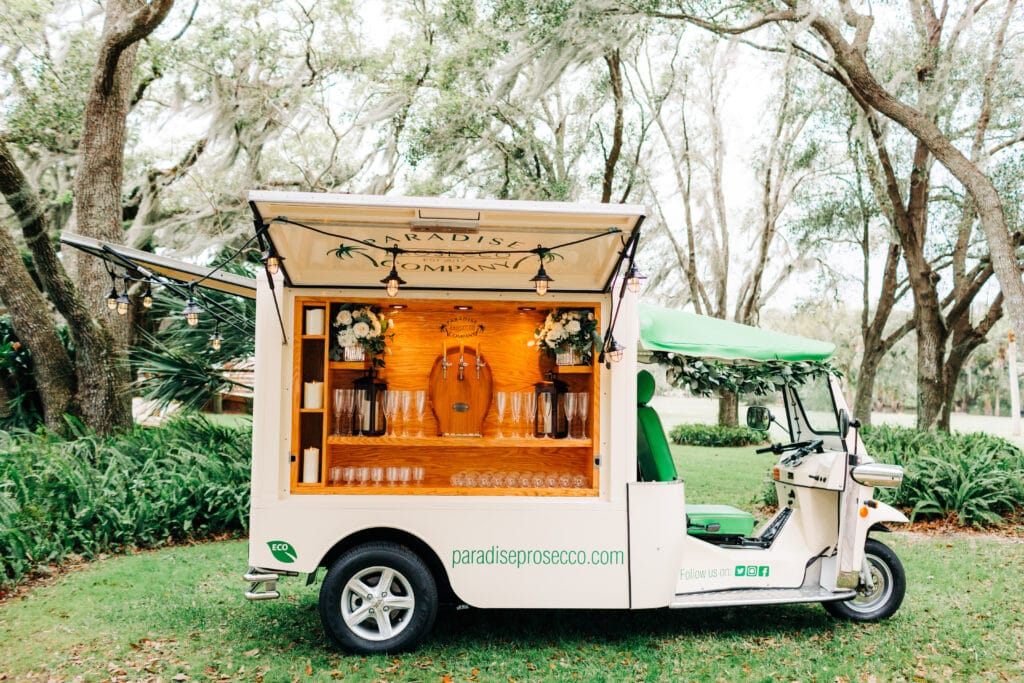 Paradise Prosecco vintage cart for cocktail hour