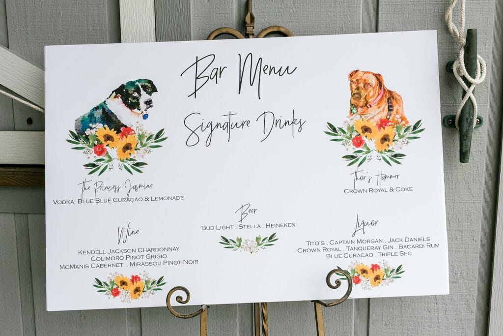 custom made dog bar menu with signature drinks