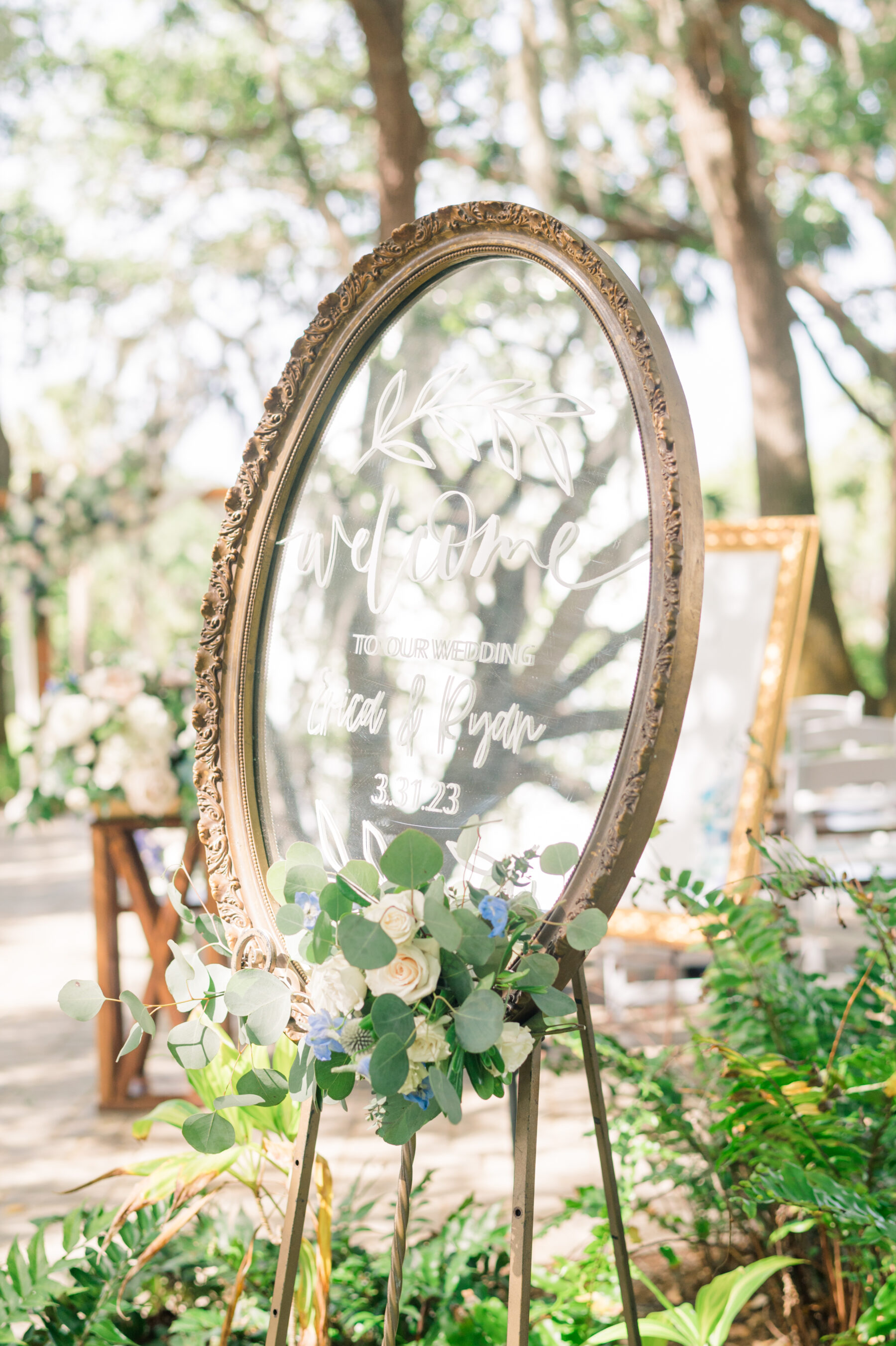 customizable ornate gold mirror welcome sign