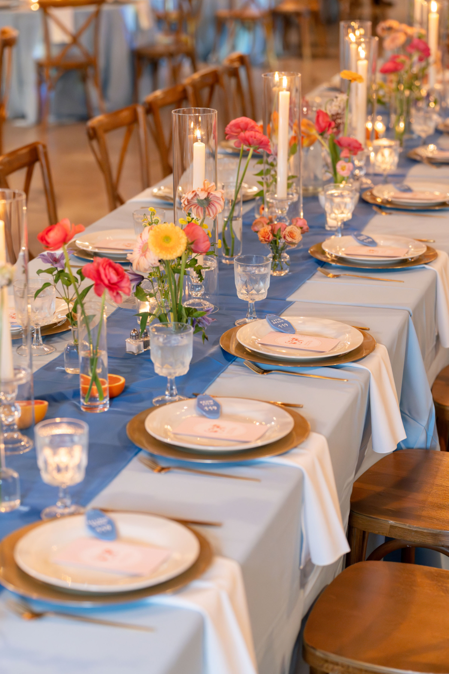 Bright floral tables for the celebration of life reception