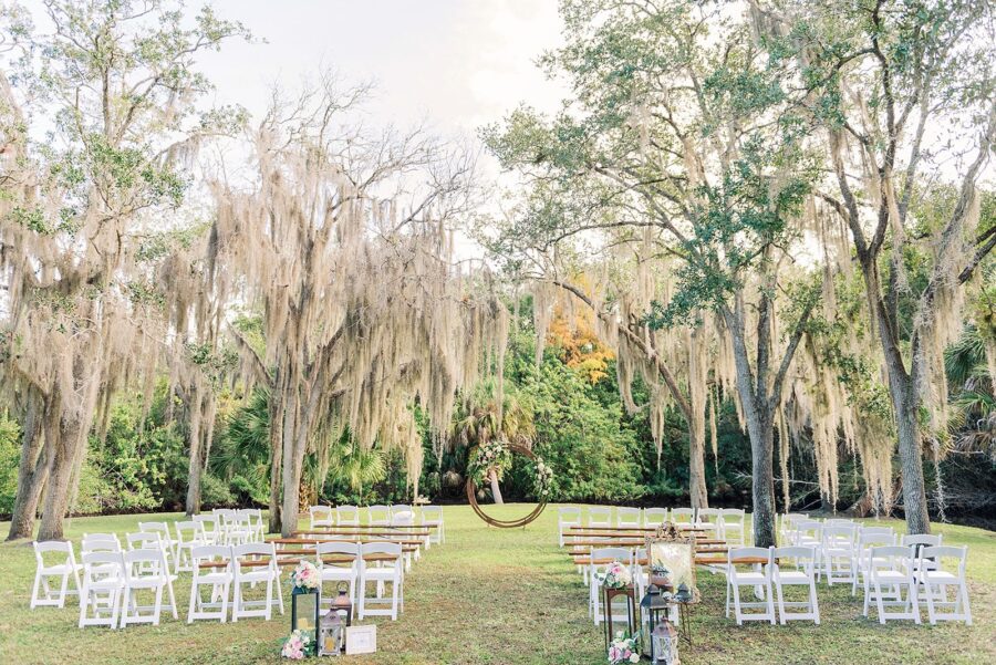 Woodsy wedding ceremony at Florida wedding venue