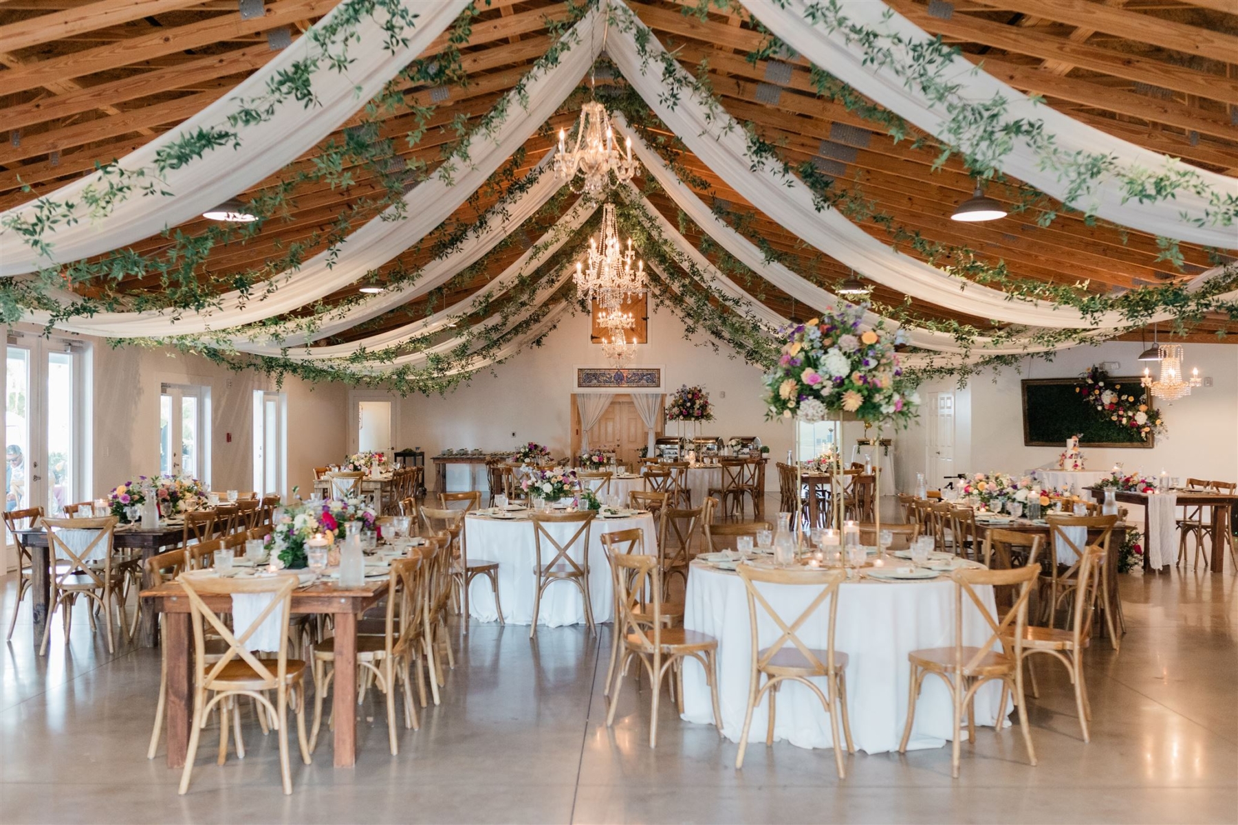 indoor wedding reception with drapery
