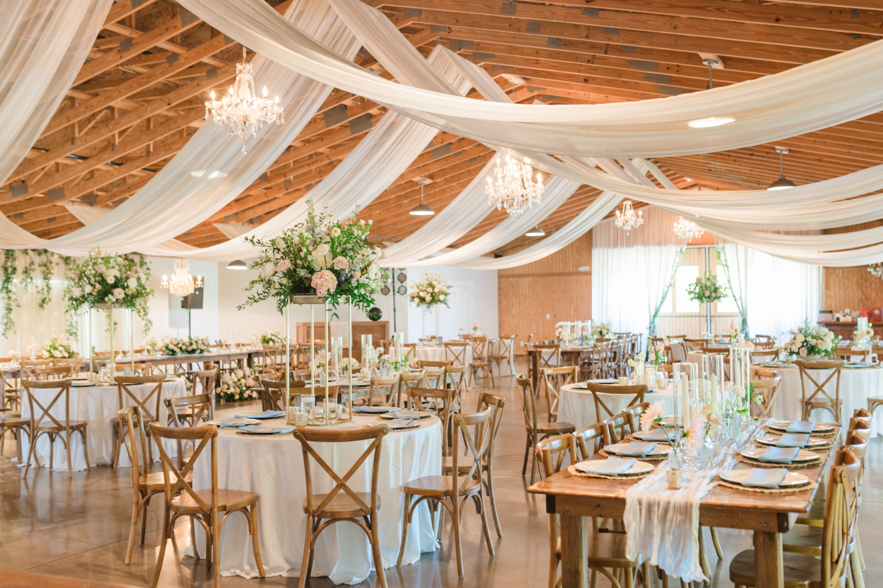 Indoor wedding venue with draping