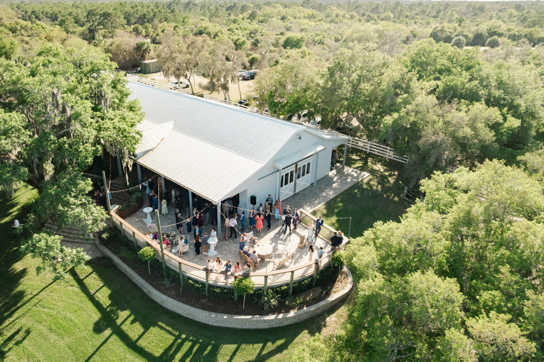 Aerial shot of cocktail reception at Palm Bay wedding venue